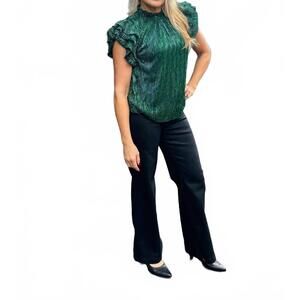 NEW THML metallic flutter sleeve blouse in green